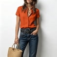 thumbnail image 5 of IUYRTFE Women's Short Sleeve Collared Button Down Shirt Relaxed Fit Stretch Casual Summer Blouse, 5 of 7