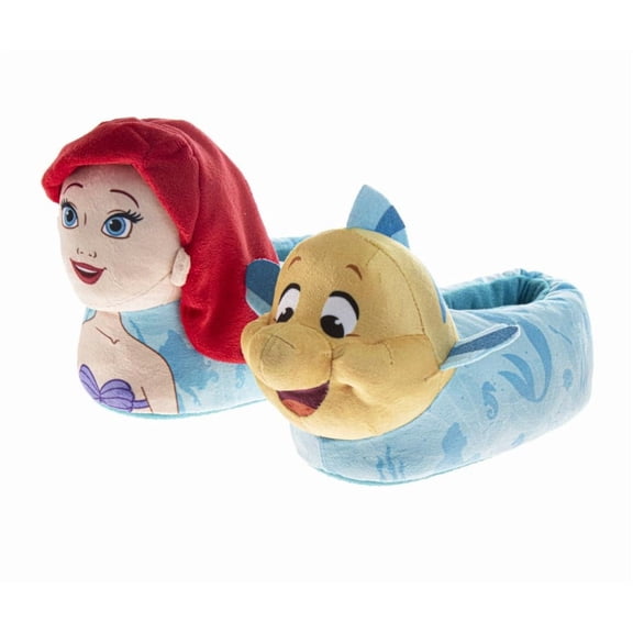 Disney Little Mermaid 3D Slippers Ariel and Flounder Warm Fluffy House Girls Slippers (Toddler Little Kids), Blue, Size: 7 8