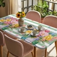 thumbnail image 3 of Watercolor Floral Table Cloths for 5 Foot Rectangle Tables, Spring Flowers Butterflies Leaves Green Patio Waterproof Elastic Fitted Tablecloths, Washable Rectangular Table Cover for Camping, 3 of 8