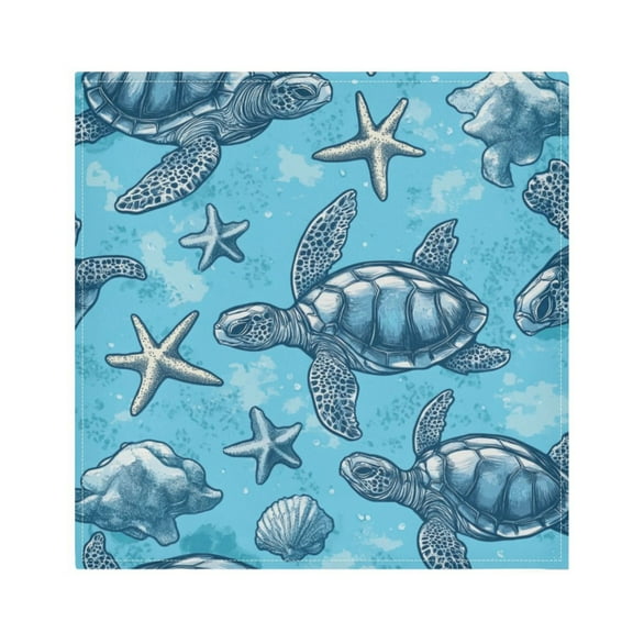 Satin Napkin Square 20 Inches Soft Smooth Decorative Napkins for Party Wedding Banquet and Dinner Sea Turtles and Starfish Pattern
