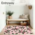 thumbnail image 3 of ODIKA 6'x9' Machine Washable Non-Slip Area Rug, Festive Holly Branch Motif With Evergreen Leaves Berries Decorative High Traffic Rug with Pad, Pink, 736726, 3 of 8