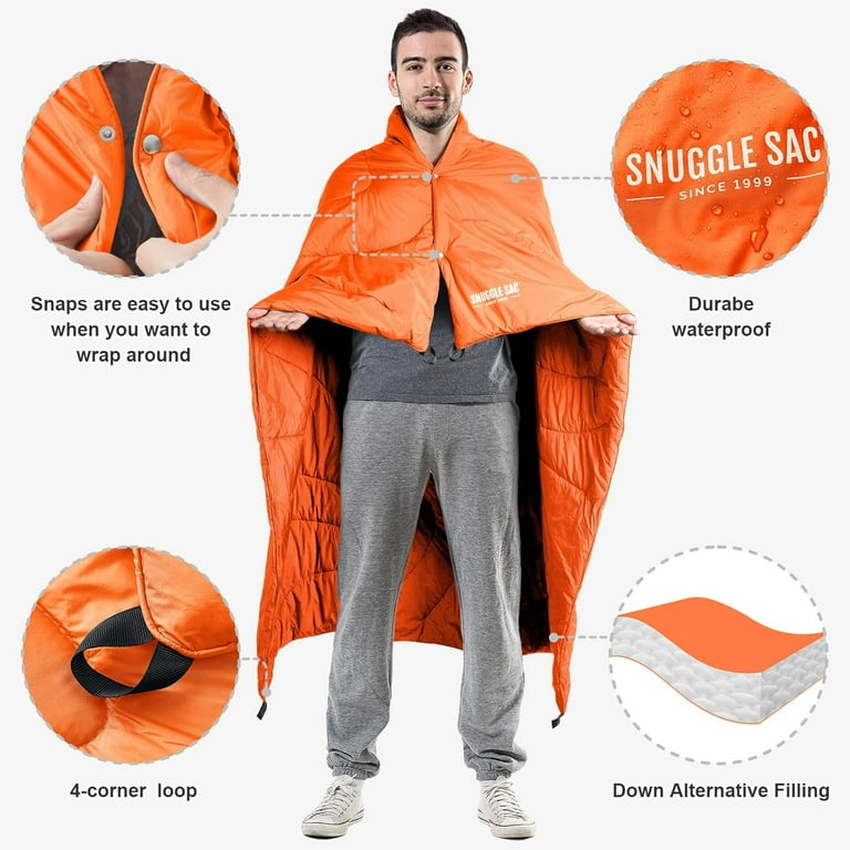 Snuggle Sac Outdoor Puffy Camping Blanket Packable Water Resistant Warm Stadium Hiking Down Alternative Blanket Lightweight Compact Camping Quilt Blankets for Travel Beach Picnic 55 x 70 Orange Walmar...