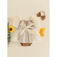 thumbnail image 2 of Bagilaanoe Newborn Baby Girl Summer Rompers Dress Floral Print Short Puff Sleeve Bodysuits + Headband 3M 6M 12M 18M Infant Patchwork A-line Dresses, 2 of 8