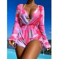 thumbnail image 5 of Conjunto de Bikini de cintura alta para mujer, traje de baño Sexy con volantes, color caqui liso con lazo frontal, microbañador para vacaciones, 2024, 5 of 5