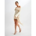 thumbnail image 3 of Off Shoulder Sweater Dress for Women Long Sleeve Irregular Lace Up Sexy- Short Knit Dresses Milky S, 3 of 7