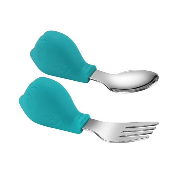 MOKKHNB Toddler Silverware Set Green Stainless Steel 2Pcs 3.7X1.1In