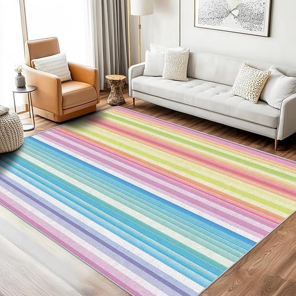 Rainbow Stripes Rug, Washable Colorful Gradient Area Rugs - Modern Carpet, Bedroom, Living Room, Home Decor, Soft, Non Slip, Non Shedding 2 x 3ft
