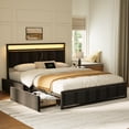 thumbnail image 2 of GUNAITO Queen Bed Frame with Headboard, Platform Bed with 2 Drawers, Velvet Upholstered Bed Frame with LED Lights & Charging station，Black, 2 of 9