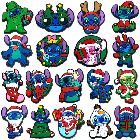 WANNGWEE 18Pcs Christmas Stitch Shoe Charms for Clog, Cartoon Shoe Decoration for Shoes Bracelet Wristband Clog Sandals Birthday Party Favors WW728#1180