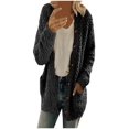 thumbnail image 2 of Early Fall Fashion Sawvnm Winter Long Coats for Women Casual Plus Size Plush Sweater Pockets Outerwear Buttons Cardigan Coat Gifts Chunky Cardigan Sweaters for Women Black 3XL, 2 of 7