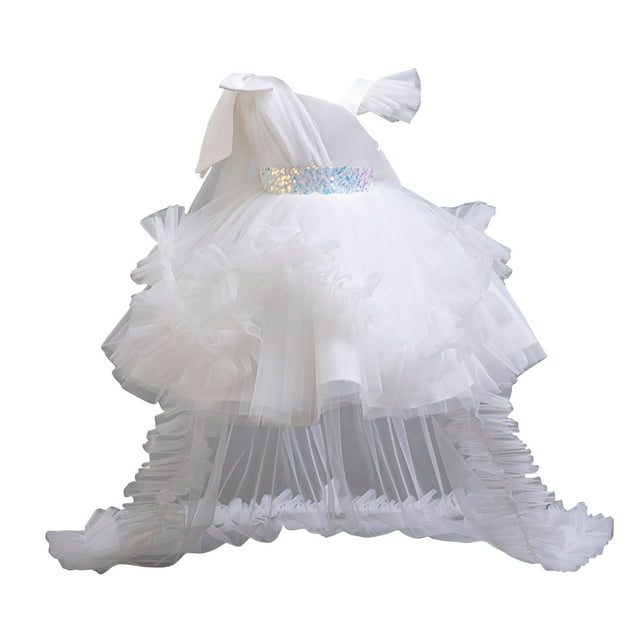 RXMEKW Robe de Fête pour Filles, Robe Élégante Pailletée Colorée Dégradée avec Nœud Irrégulier
