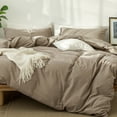 thumbnail image 4 of MooMee Washed Cotton Duvet Cover Set Linen Like Textured Breathable 3-Piece (Mocha Brown, Queen), 4 of 6