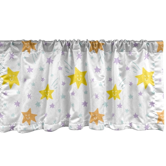 Ambesonne Cartoon Window Valance, Happy Pastel Stars, 54" X 12", White Multicolor