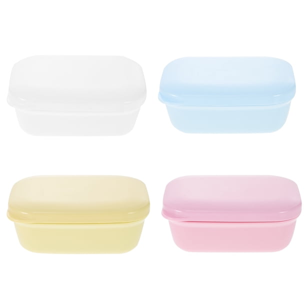 4 jaboneras de doble capa con tapa y desagüe para fregaderos de baño y cocina (blanco, amarillo, azul y rosa).