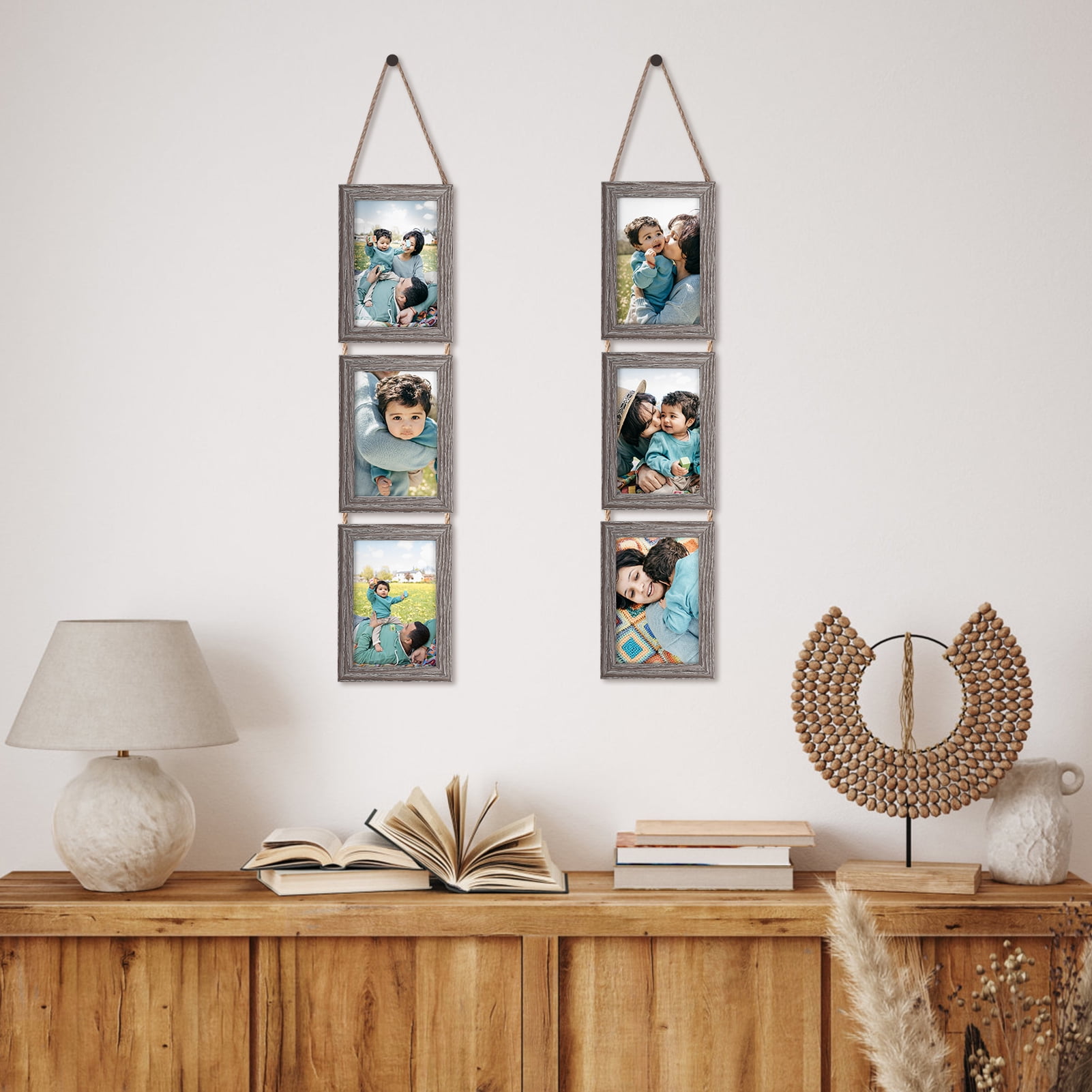 Giftgarden 4x6 Collage Hanging Triple Picture Frames Set, Rustic 6 Opening Vertical Frame for Wall Decor