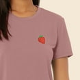 thumbnail image 5 of Dalix Strawberry Embroidered Cotton Relaxed Fit Short Sleeve Crewneck Tee Shirt Womens in Mauve M Medium, 5 of 5