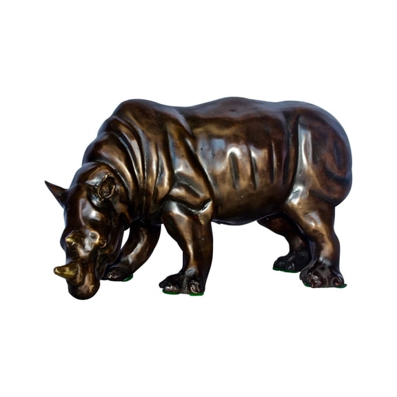 Nifao Relaxed Rhino bronze statue – Home Decor Sculpture, 16"L x 9"W x 8"H