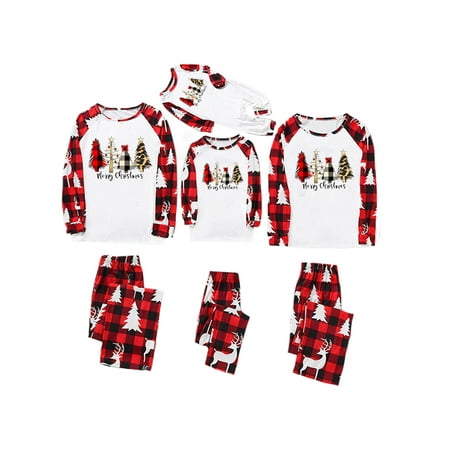 

Glookwis Women Men Kids Long Sleeve Sleepwear Xmas Pjs Matching Family Pajamas Set Casual Loose Nightwear Christmas Tree Print Tops And Pants PJ Sets White Child-8-9Y
