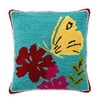 Evergreen Indoor/Outdoor Hooked Pillow, Butterfly 18"x18''
