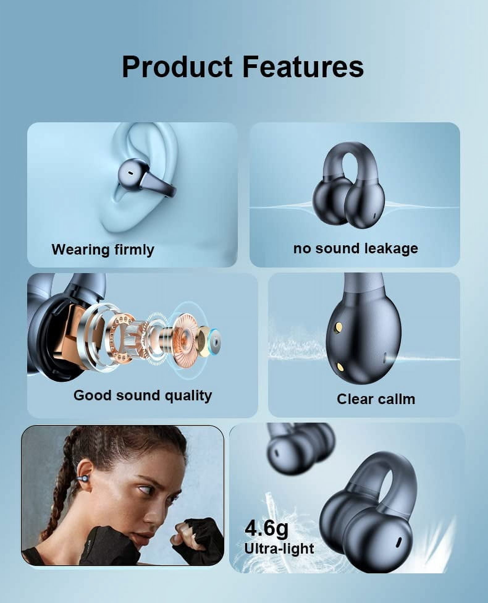 Wireless Ear-Clip TWS Earphones Bluetooth Earbuds for Samsung Galaxy S25/Edge/Plus/Ultra - Bone Conduction Headphones True Stereo Charging Case Hands-free Mic Headset