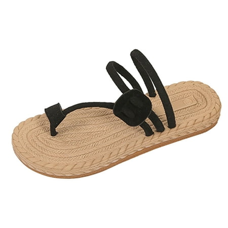 

nsendm Sole Society Sandals for Women Flat Beach Slippers Woven Toe Fashion Set Bottom Flats Sandals for Women Size 8 Sandal Black 6.5