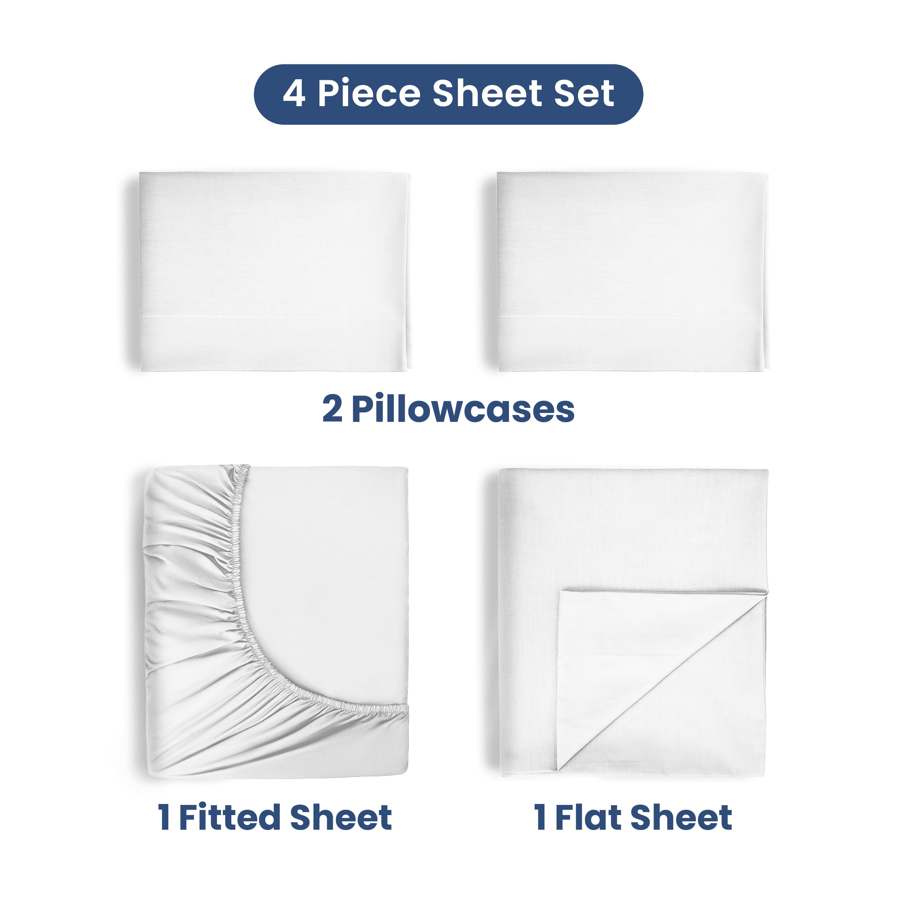 Soft Lightweight 400TC 100% Cotton Sateen Bed Sheet Set – 4-Piece Full – White