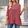 thumbnail image 5 of qucoqpe Womens Summer Tops Fashion Casual Ribbed Batwing 3/4 Sleeve Tunic Shirts Loose Fit Blouses, 5 of 5