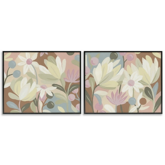 Stupell Industries Charming Muted Foliage Plants & Flowers Painting Black Framed Art Print Wall Art, 14 x 11, Set of 2