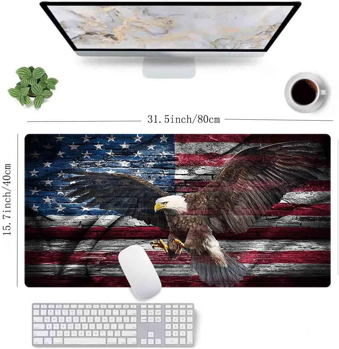 American Flag and Eagle Non-Slip Rubber Large Mouse pad for Desk,Large Gaming Mouse Pad XXL Extended Mouse pad with Stitched Edges Non-Slip Base Water Resist Pad Desk Mat 35.4x15.7inch
