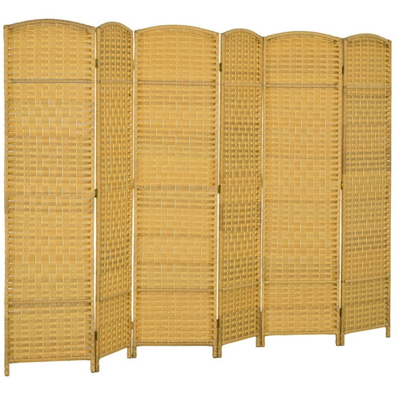 HOMCOM 6 Panel Room Divider, 6' Tall Folding Privacy Screen, Hand-Woven Freestanding Wall Partition for Home Office, Bedroom, Nature Wood On-Site