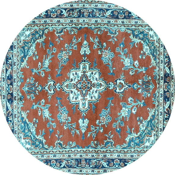 Ahgly Company Indoor Round Medallion Light Blue Traditional Area Rugs, 8' Round