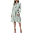 thumbnail image 2 of INSPIRE CHIC Vestidos de Cuello Atado para Mujeres, Vestido Vintage Floral de Chifón con Manga Larga y Cinturón, M Verde Claro, 2 of 6