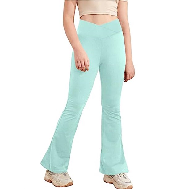 Langwyqu Girls Yoga Pants V Cross Waist Wide Leg Flare Pants High Waist