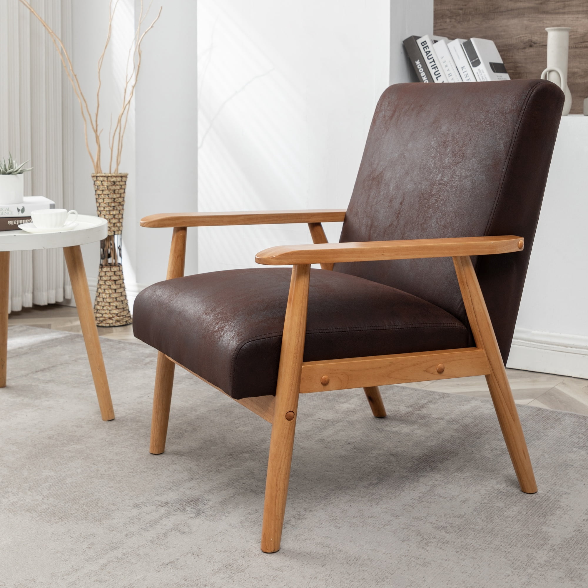 MOONMISS Mid-Century Modern Arm Chair,Classic Vintage Open-Framed Accent Chair,Dark Brown