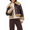 thumbnail image 2 of Women Faux Leather Jacket with Faux Fur Lining Warm Winter Biker Coat Brown XL, 2 of 9