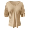 thumbnail image 4 of Krdevn Women's Summer Solid Color V Neck Tee with Double Layer Flared Mid Sleeves Casual Loose Fit Top,Women's Tops, Tees & Blouses,Size:XXL, 4 of 5