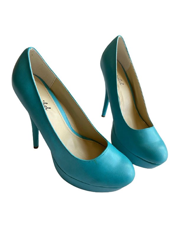 Monique-1N Women's Round Toe Platform 5-Inch Holiday Party Dress Pumps TURQUOISE PU 5.5
