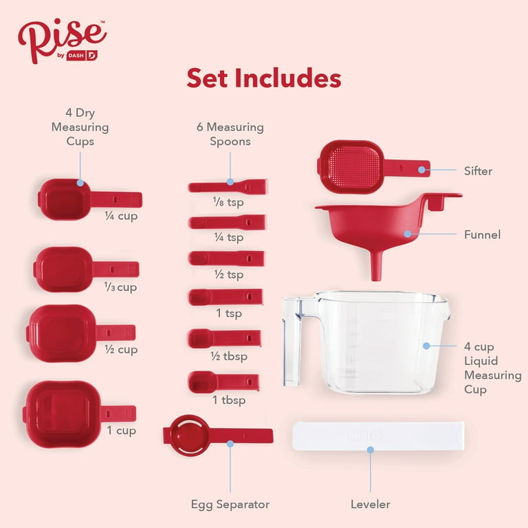 Rise by Dash RSMS150GBRR24 Measuring Cup Set, Clear/Red