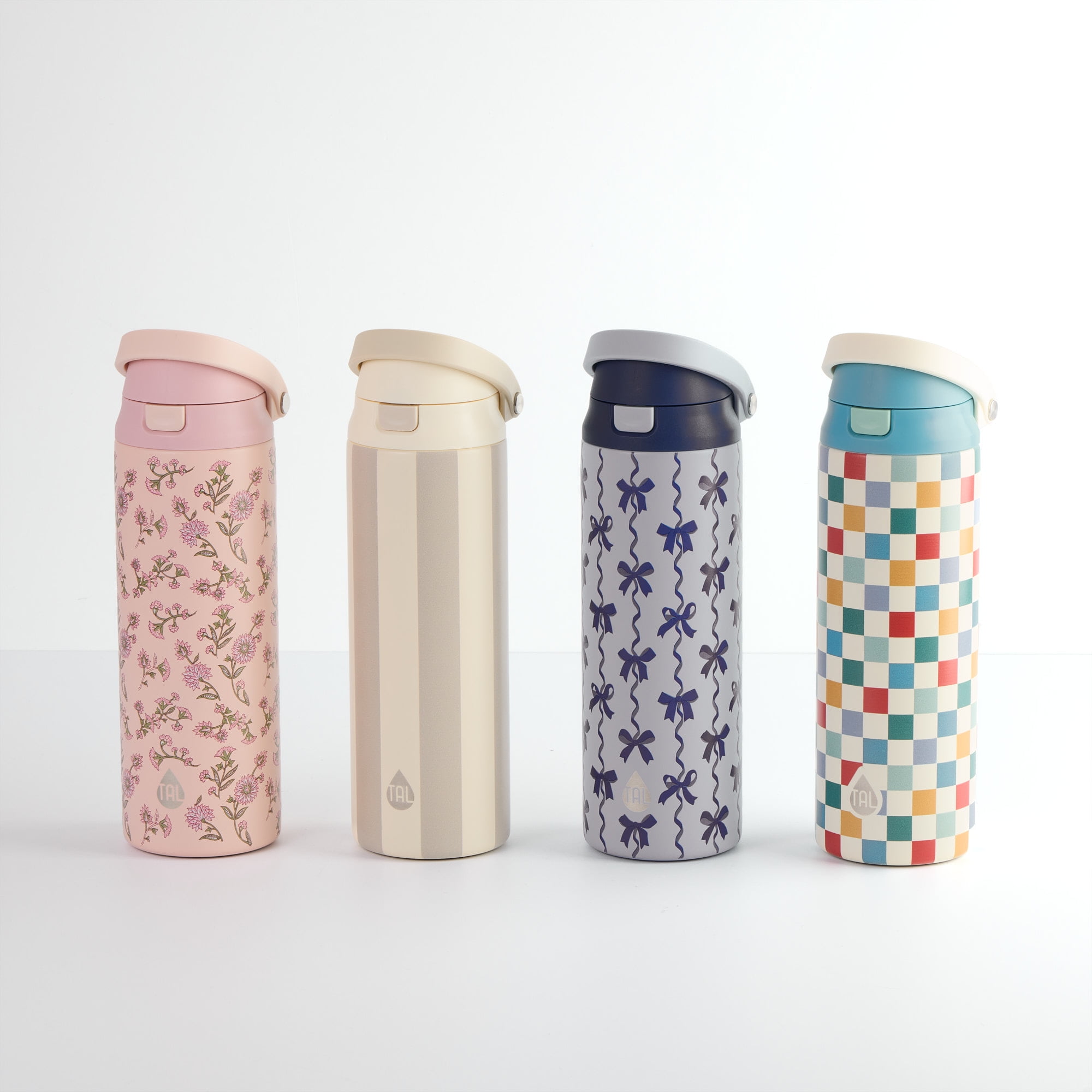 Bouteille d'eau TAL 2 en 1 en acier inoxydable avec paille et couvercle à pression, 78 cl, nœuds bleus TAL 24OZ 2-EN-1 - Nœuds bleus