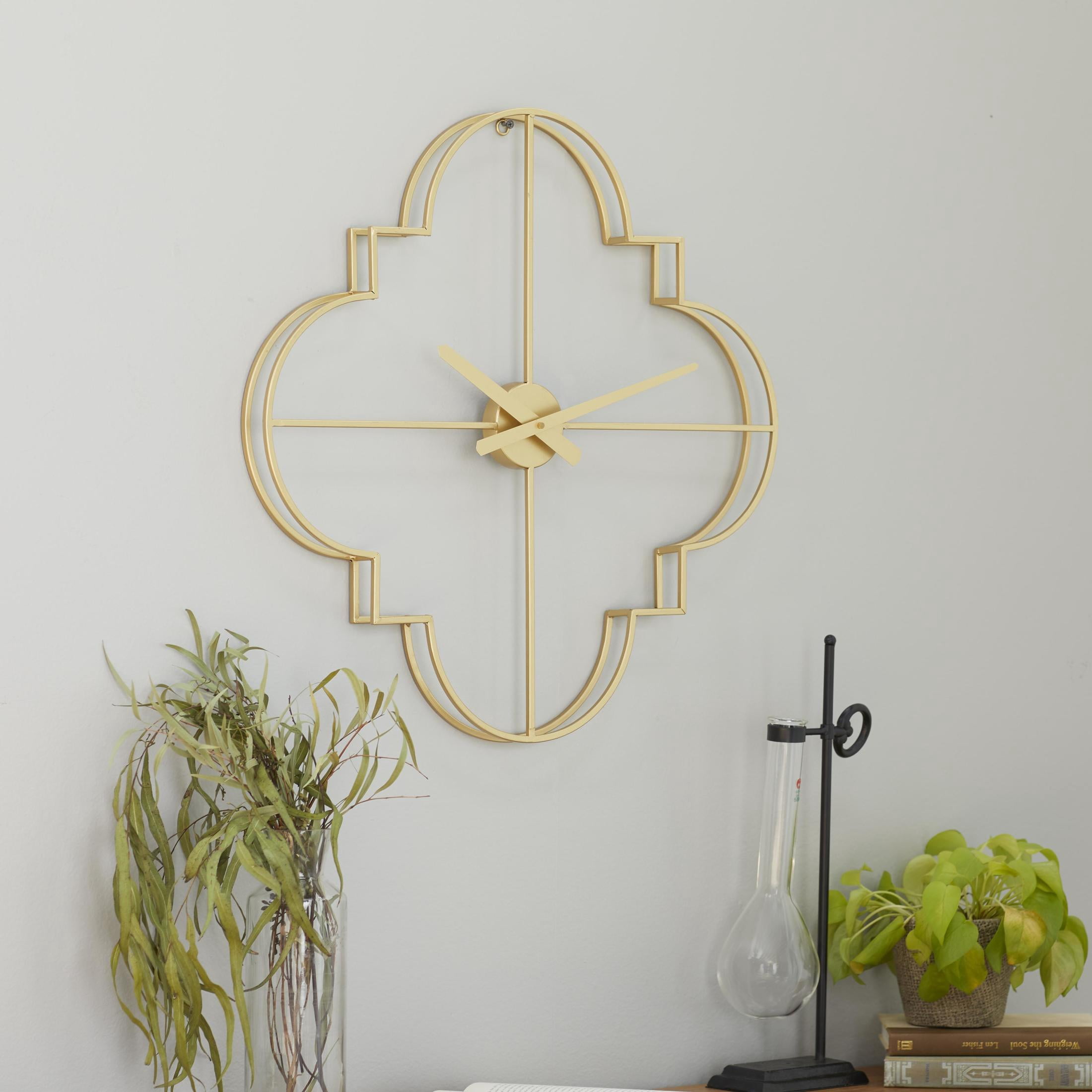 CosmoLiving by Cosmopolitan 24" x 24" Gold Metal Open Frame Quatrefoil Wall Clock