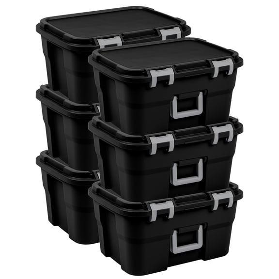 Sterilite Footlocker, 14 Gallon Plastic Storage Container with Latching Lid, Black, 6 Pack