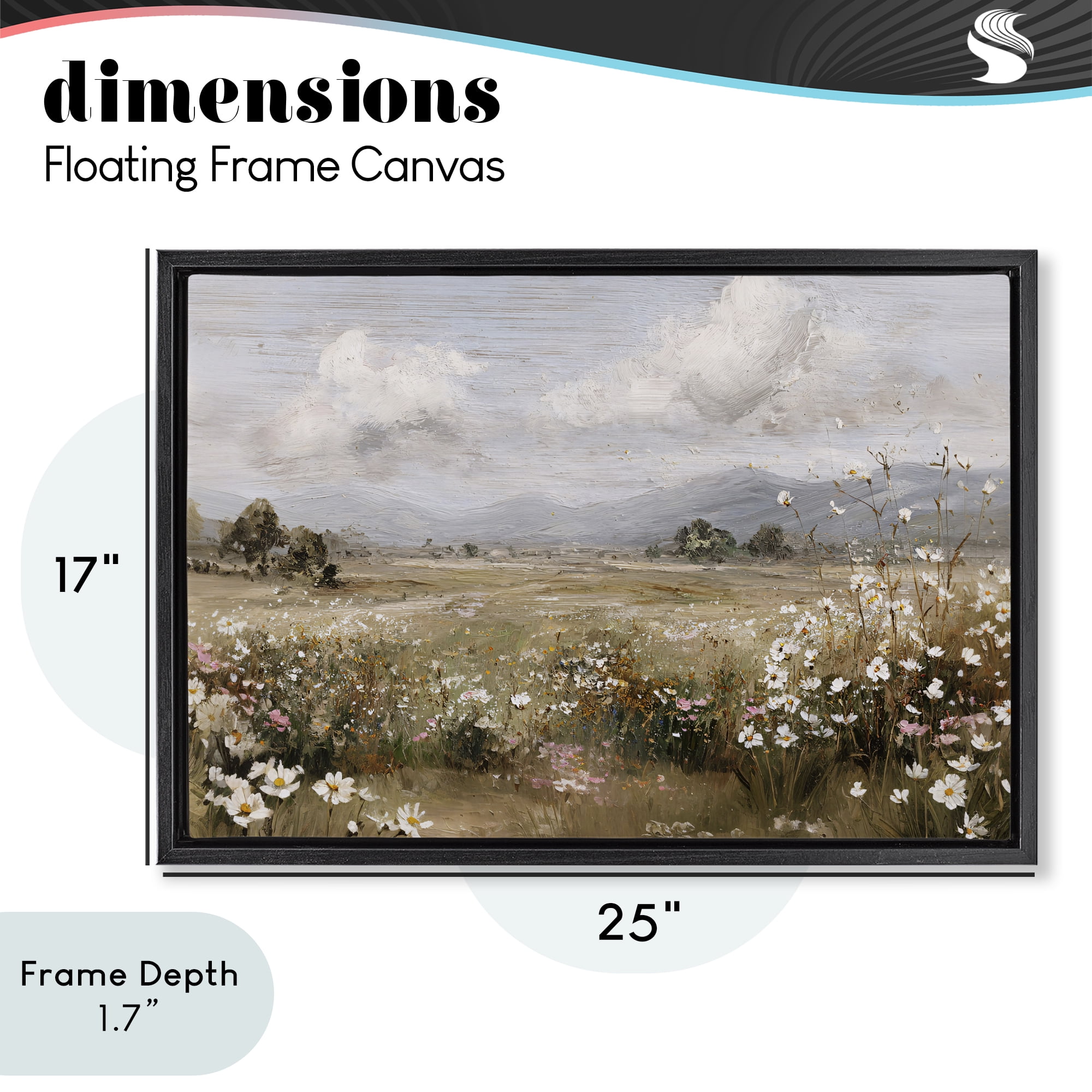 Stupell Industries Daisy Clusters in Field Black Framed Floater Canvas Wall Art, design by Jacky Ngan