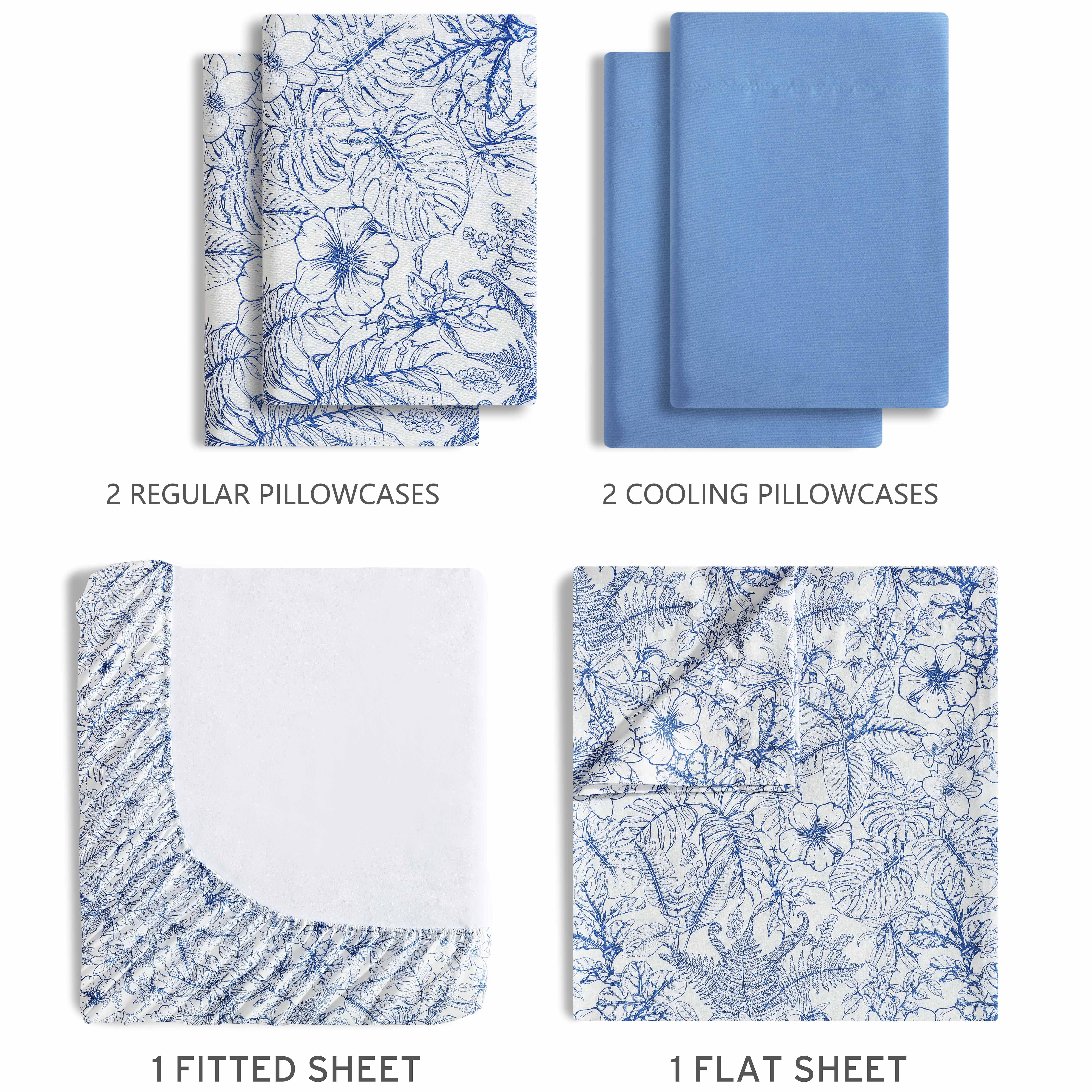 Caribbean Joe, Cooling 6PC Sheet Set, King, Tropical Toile Blue