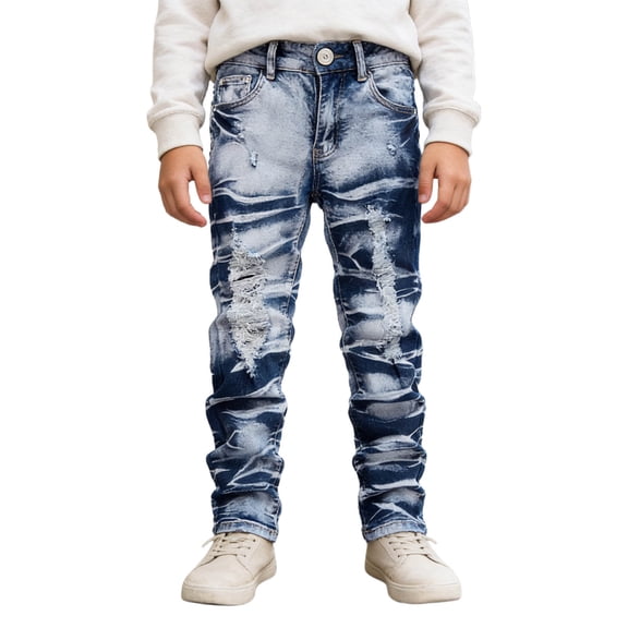 Xijirk Boys Pants,Distressed Jeans High Street Fashion Stretch Denim Casual Apparel with Ripped Details Soft Comfortable Fit for Everyday Style,Blue,7-8 Years