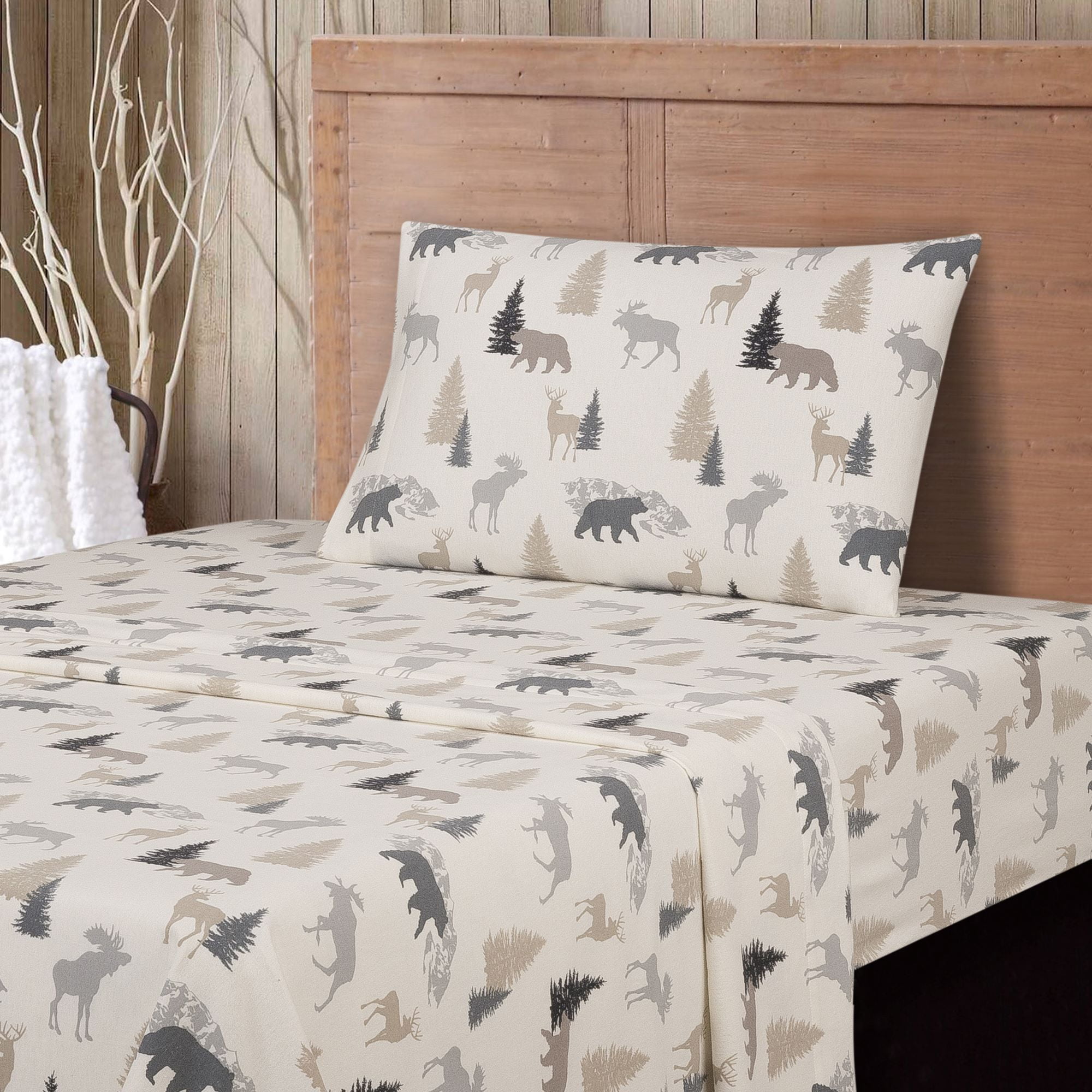Mainstays 3-Piece Flannel Sheet Set, Grey Wilderness, Twin - Walmart.com