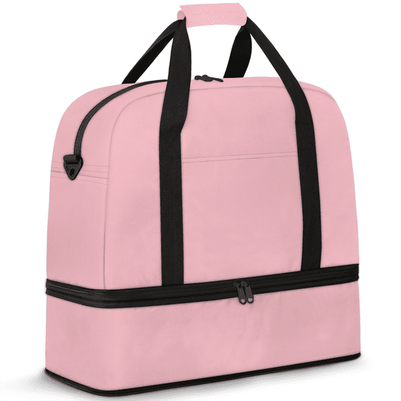 Herdesigns Light Pink Foldable Travel Duffel Bag with Shoe Compartment, Weekend Overnight Carry On Bags for Men Women, Large Sports Gym Luggage
