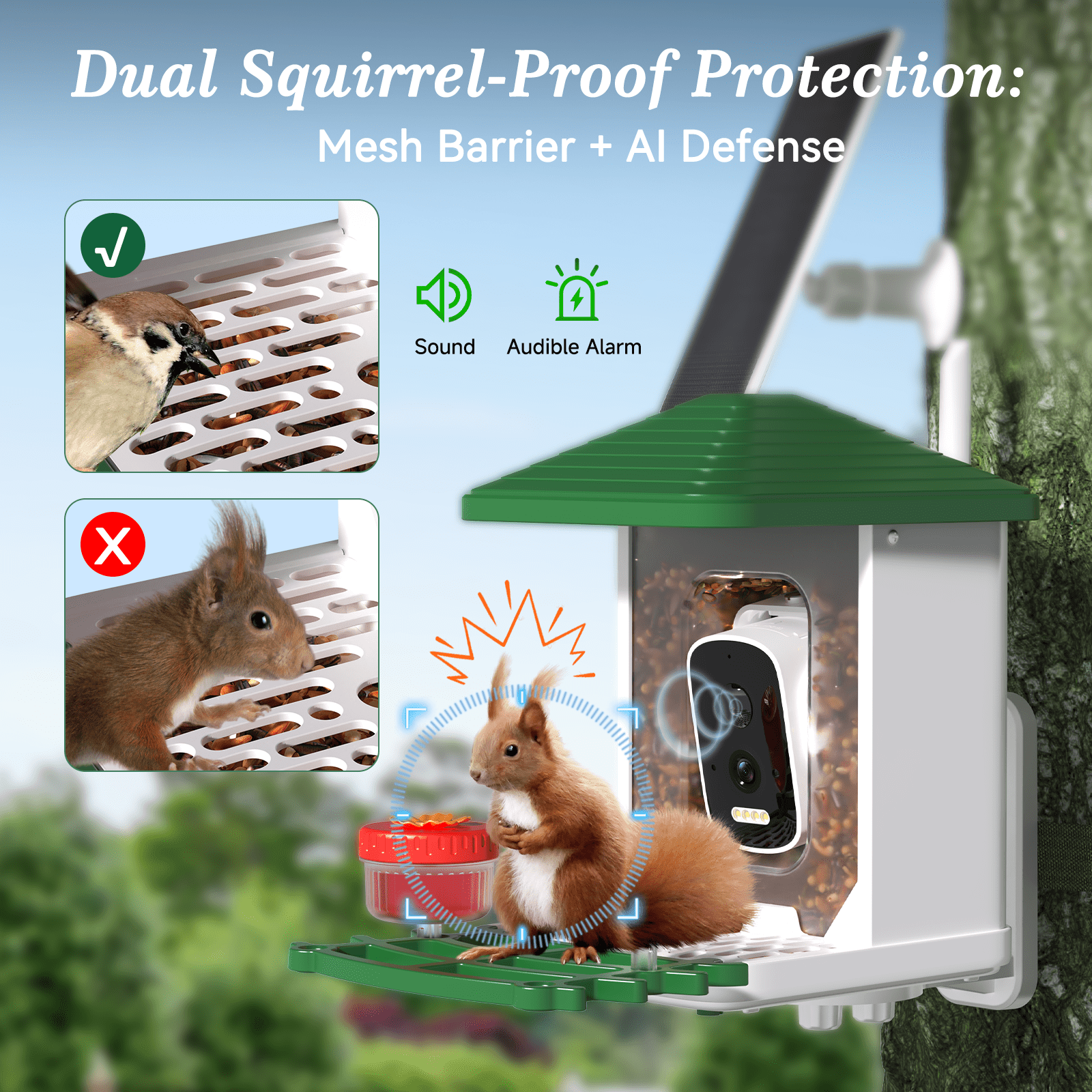 Conico Smart Bird Feeder with Camera, 5MP HD AI Bird Recognition, Solar Powered WiFi Outdoor Bird Feeder, Squirrel Proof, Father’s Day Gifts for Dad Grandpa, Bird Watching Gifts
