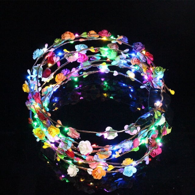Corona de flores LED, corona de flores LED, diadema luminosa, 10 piezas, tocado de flores LED, tocado de flores para niñas, mujeres, bodas, festivales, vacaciones, Navidad, fiesta de año nuevo