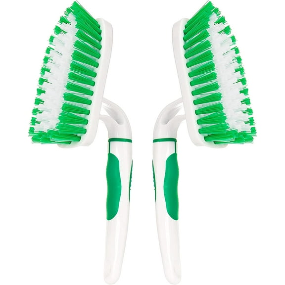 2-Pack Scrub Brush for Cleaning with Long Handle,Medium Firm Brush Bathroom Cleaning Supplies and Bathtub Cleaner and Shower Cleaning Brush,Multi-Scene Use for Kitchen or Carpet Brush,White&Green