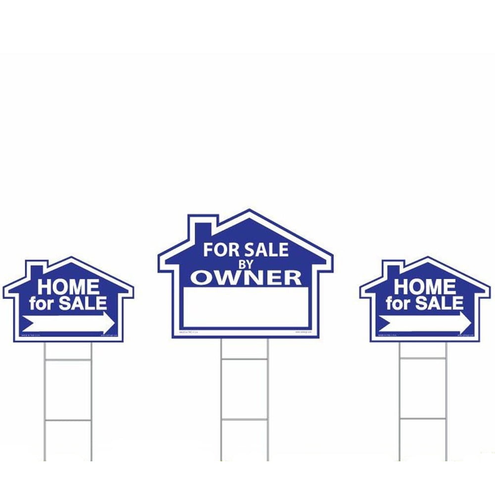 For Sale By Owner Sign Kit Double Sided Signs and HStakes Blue Property Signs 18" X 24" and
